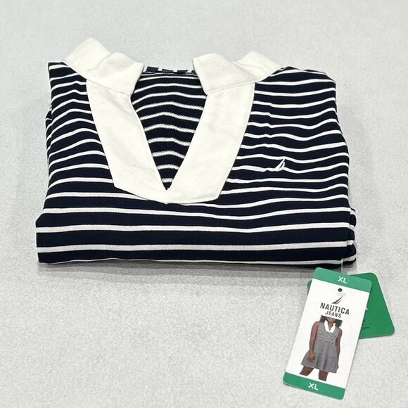 Nautica Jeans Women's Tiered Collar Sleeveless Mini Dress, Navy/Ivory, Size XL - Picture 8 of 9